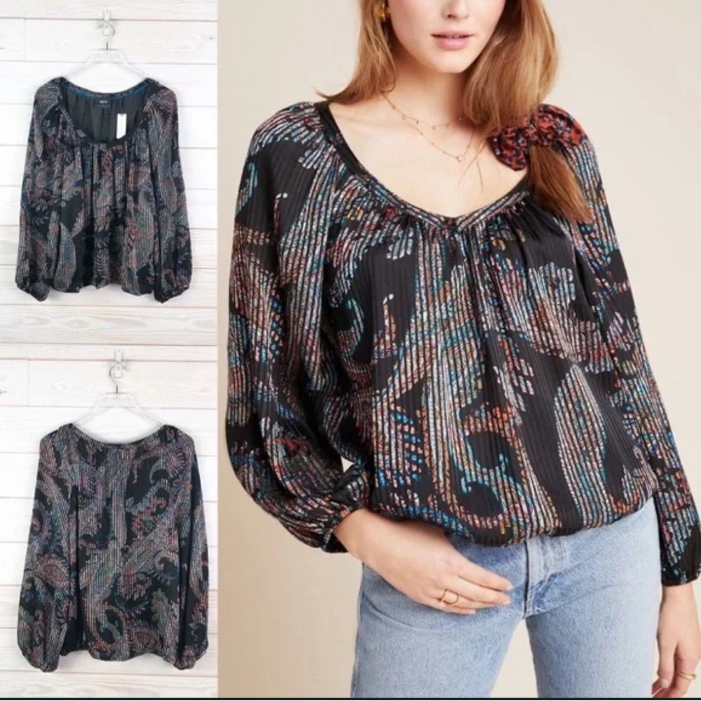 Anthropologie Maeve Madeira Burnout Long Sleeve Top Size Large